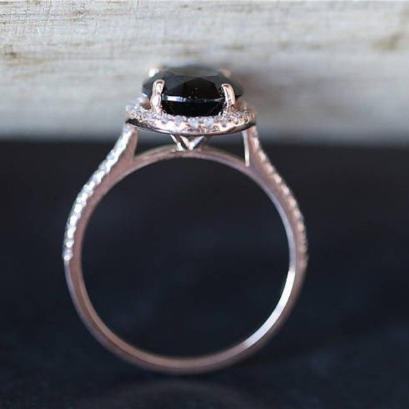 *NEW 18K Rose Gold Diamond Halo Black Onyx Ring - Picture 5 of 5